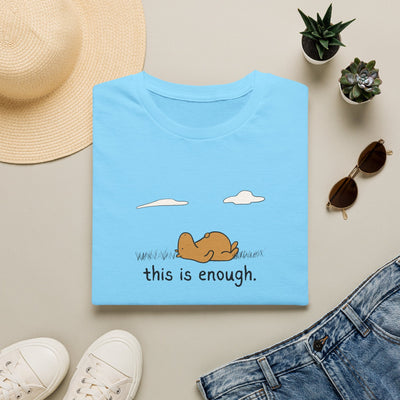 Capy Life light blue softstyle t-shirt featuring a hand-drawn capybara lying in grass with the text This Is Enough.