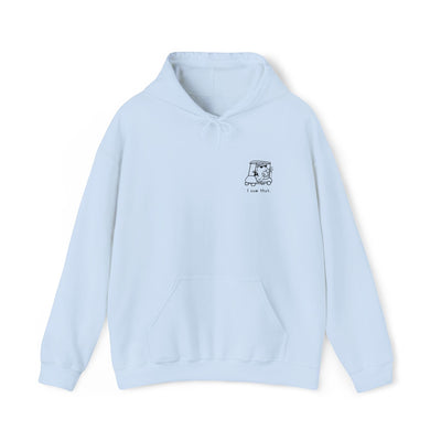 Capy Life light blue hoodie with a small minimalist embroidered capybara in a golf cart and the text I saw that.