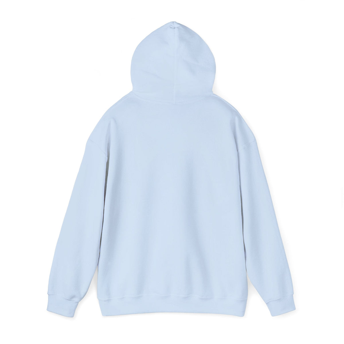 Back view of a plain light blue Capy Life hoodie with a hood and long sleeves on a white background.
