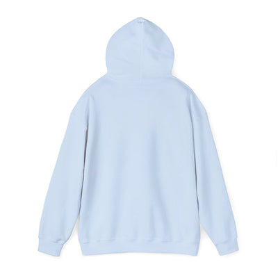 Back view of a plain light blue Capy Life hoodie with a hood and long sleeves on a white background.