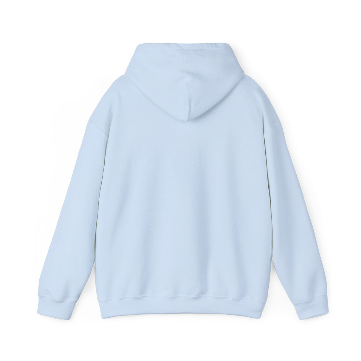Back view of a plain light blue Capy Life hoodie with a cozy hood and long sleeves, isolated on a white background.