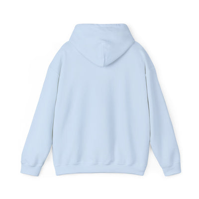 Back view of a plain light blue Capy Life hoodie with a cozy hood and long sleeves, isolated on a white background.