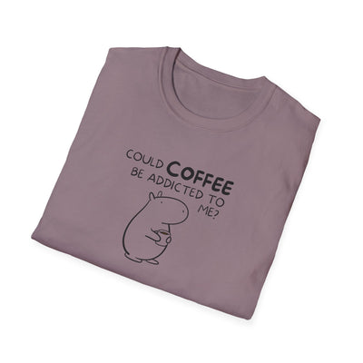 Capy Life softstyle tee in mauve featuring a minimalist black line drawing of a capybara holding a coffee cup.