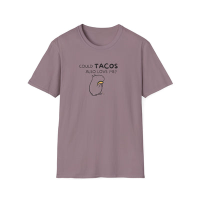 Capy Life mauve crewneck t-shirt featuring a minimalist black line art graphic of a capybara holding a taco.