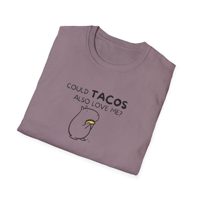 Capy Life softstyle tee in mauve featuring a minimalist black line art of a capybara holding a taco with funny text.