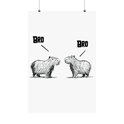 Capy Life minimalist wall art print featuring two hand-drawn capybaras facing each other with the word BRO above them.