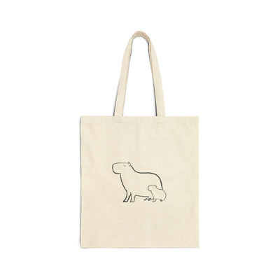 Capy Life natural canvas tote bag featuring a minimalist black line drawing of a mother capybara and her baby.