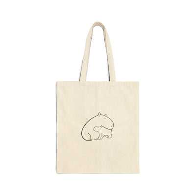 Capy Life natural canvas tote bag featuring a minimalist line drawing of a mother capybara snuggling her baby.