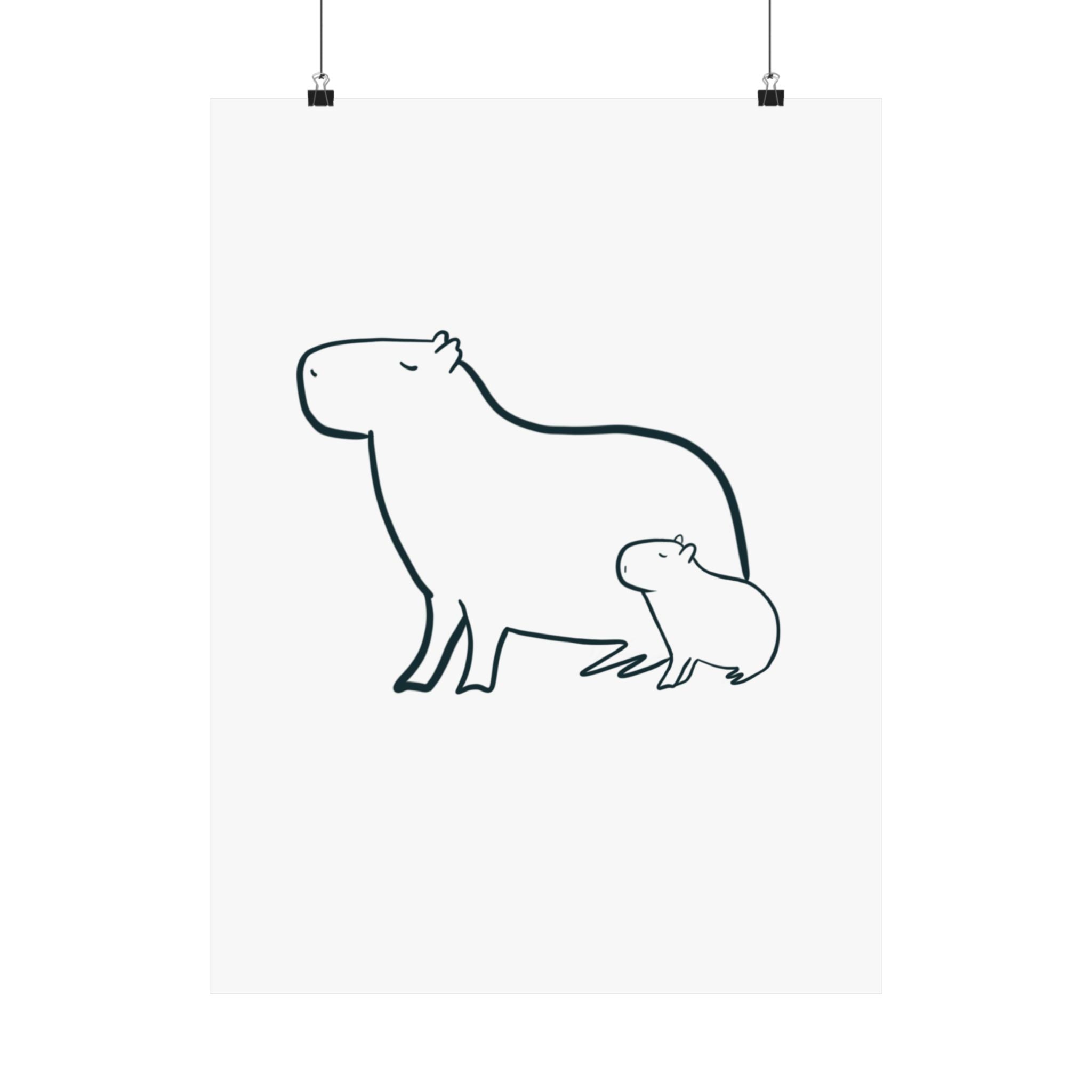 Capy Life minimalist line drawing of a mama and baby capybara on museum-grade matte paper for nursery wall decor.