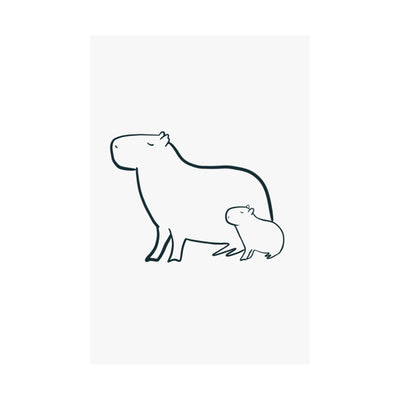 Capy Life minimalist line drawing of a mama and baby capybara on museum-grade matte paper for nursery wall decor.