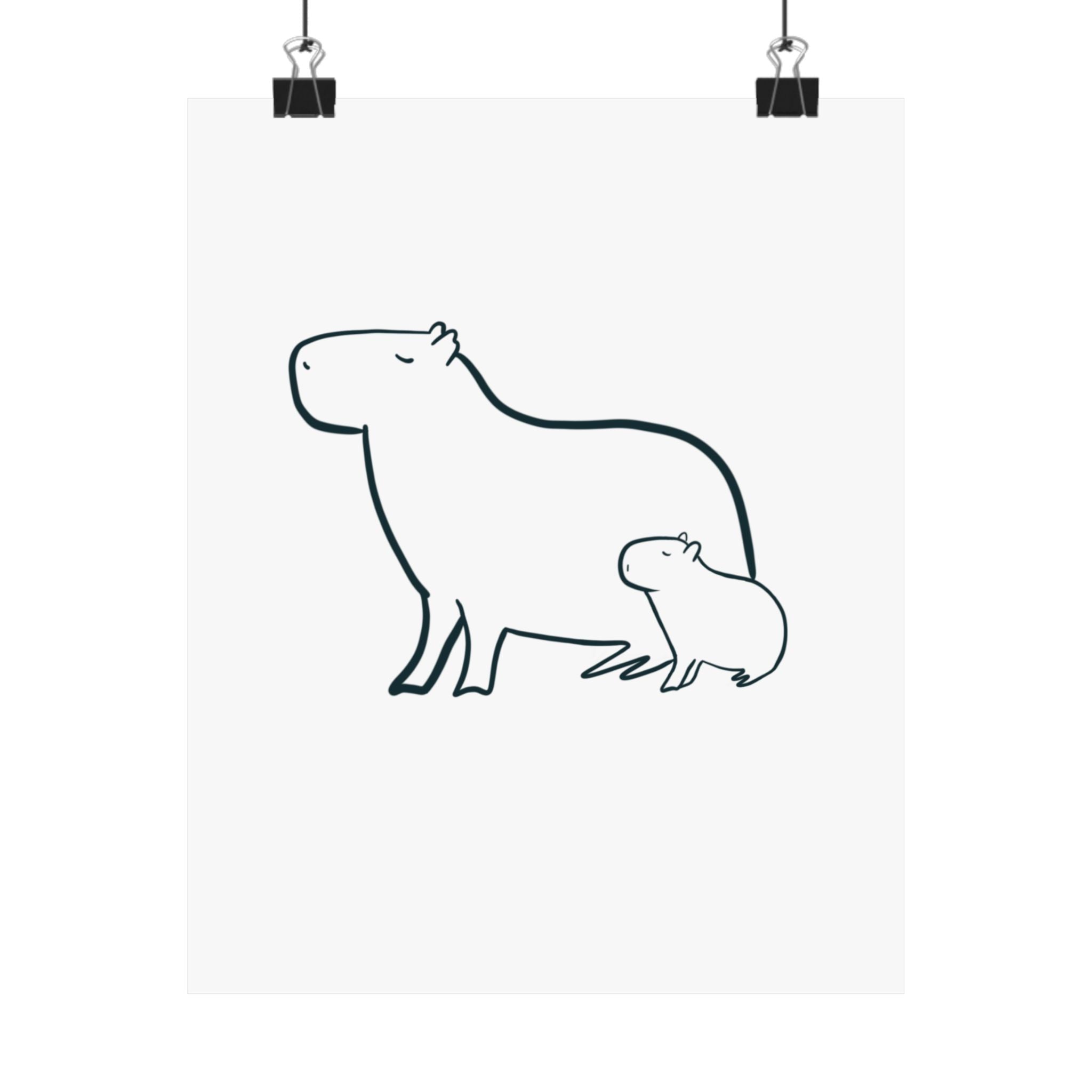 Capy Life minimalist line drawing of a mama and baby capybara on museum-grade matte paper for nursery wall decor.