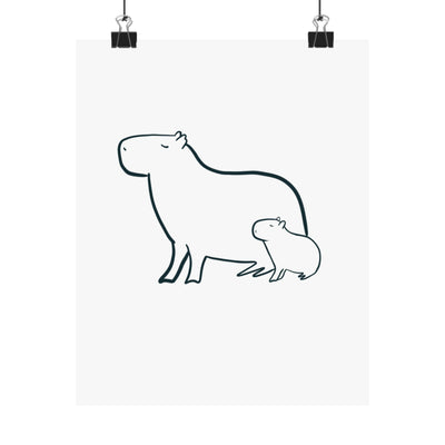 Capy Life minimalist line drawing of a mama and baby capybara on museum-grade matte paper for nursery wall decor.