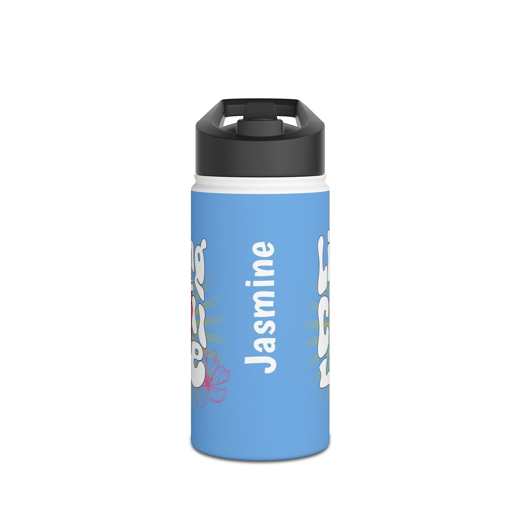 Capy Life personalized 12oz blue stainless steel kids water bottle with retro ice cream design and flip straw lid