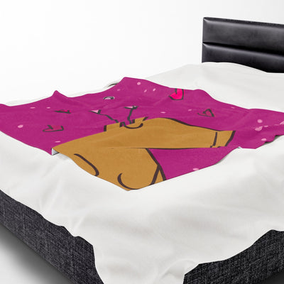 Capy Life personalized pink velveteen throw blanket featuring a cute capybara illustration and heart pattern.