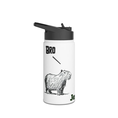 Capy Life personalized white kids water bottle with a hand-drawn capybara illustration and Bro text