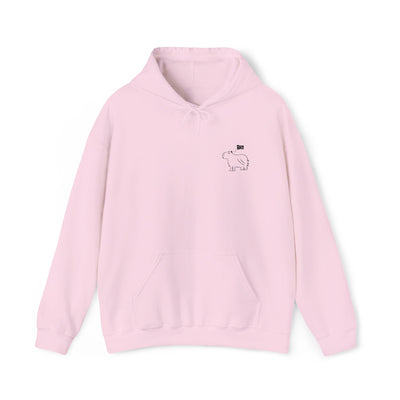 Capy Life light pink hoodie featuring a minimalist embroidered capybara with the word Bro on the chest.