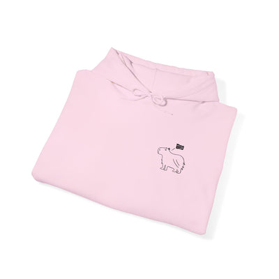 Capy Life light pink hoodie with a minimalist black embroidered capybara design and the word Bro on the chest.