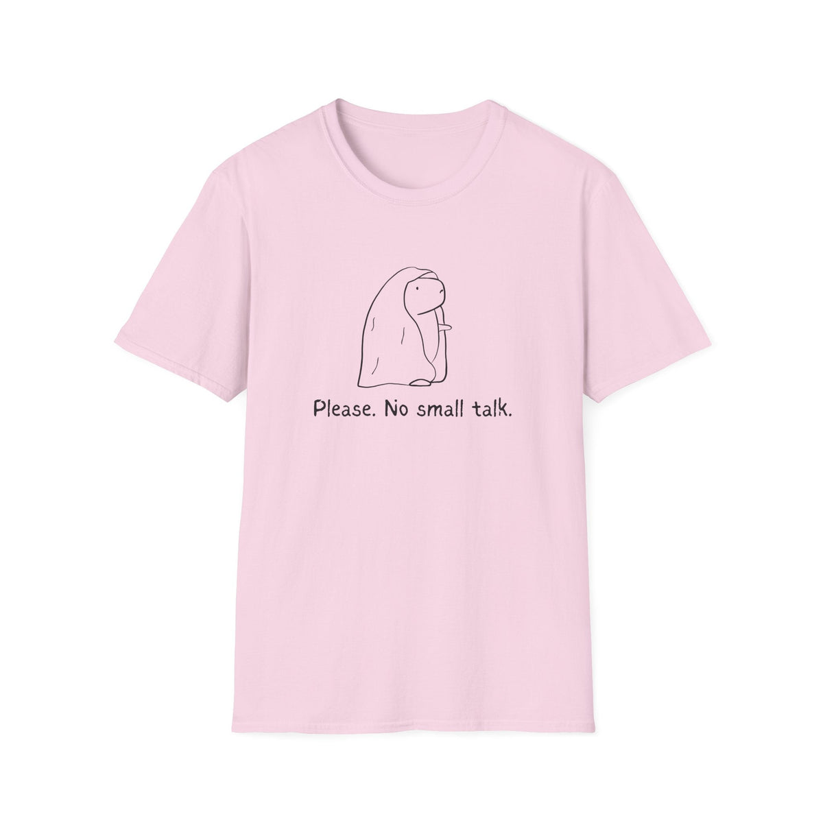Capy Life light pink softstyle t-shirt featuring a cute capybara illustration and the text Please No small talk