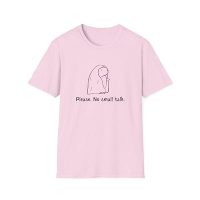 Capy Life light pink softstyle t-shirt featuring a cute capybara illustration and the text Please No small talk