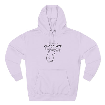 Capy Life light purple hoodie with Gene the Capybara line art and I wonder if chocolate thinks about me too text