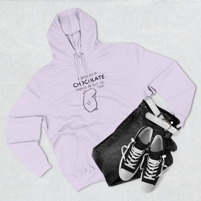 Capy Life premium light purple hoodie featuring Gene the Capybara line art and chocolate quote with jeans and sneakers