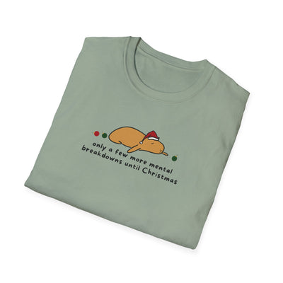 Capy Life softstyle t-shirt in sage green featuring a capybara in a Santa hat with funny Christmas text.