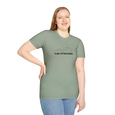 Capy Life softstyle sage green t-shirt featuring a hand-drawn capybara graphic and the text I'm Not Getting Involved
