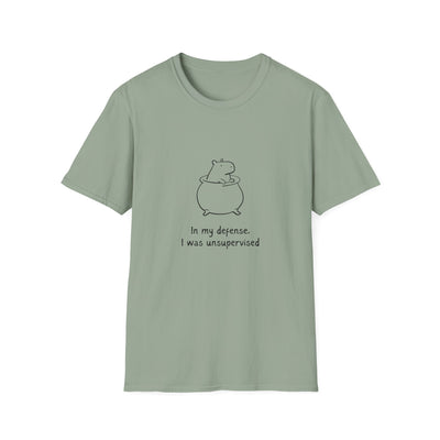Capy Life sage green softstyle cotton t-shirt featuring a minimalist capybara in a pot and funny text graphic.