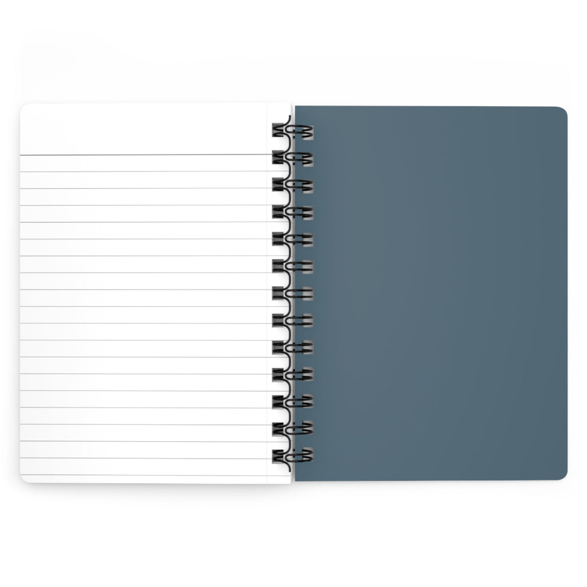 Capy Life spiral notebook open to a blank lined page with a muted slate-blue back cover.