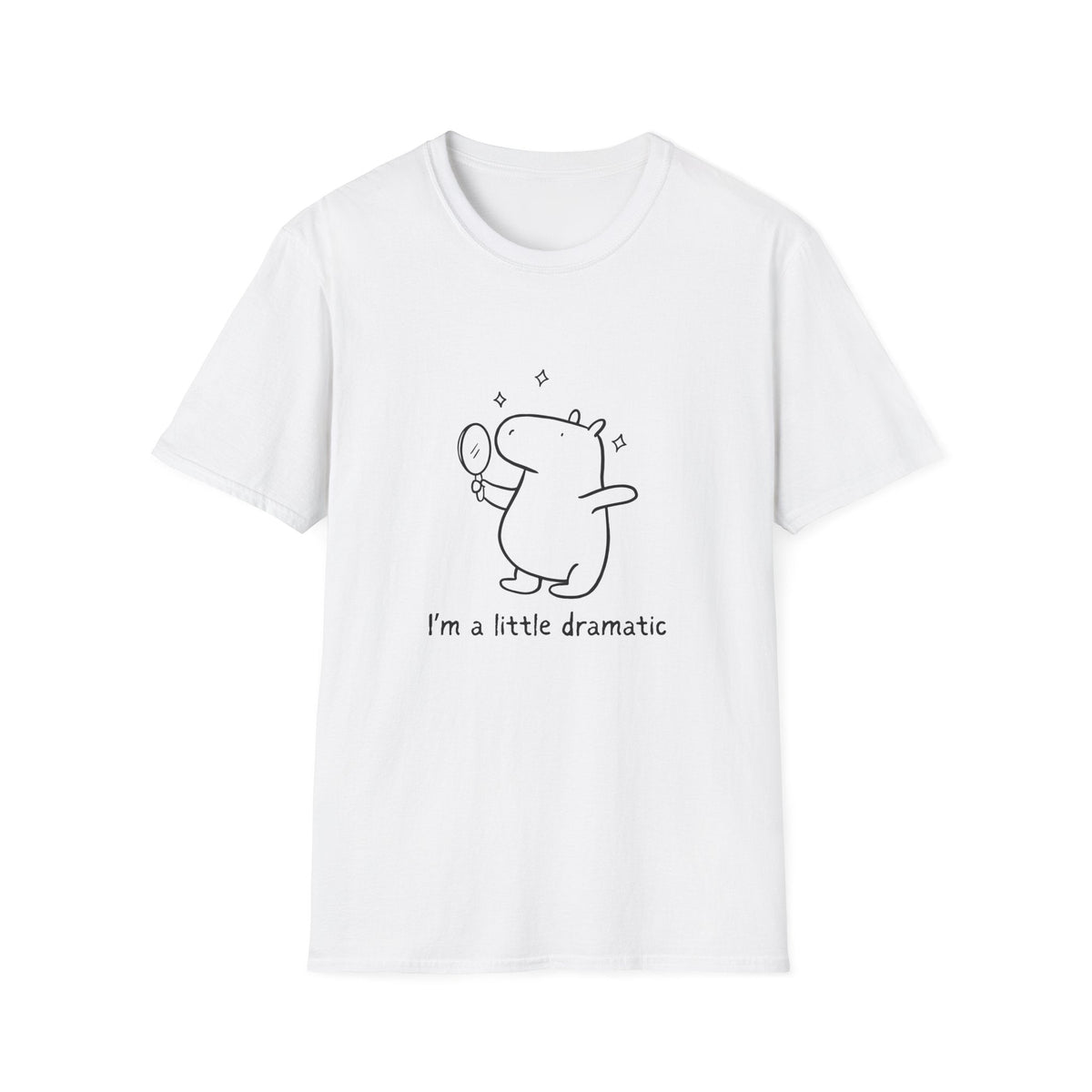 Capy Life white softstyle cotton t-shirt featuring a minimalist line drawing of a capybara looking into a mirror.
