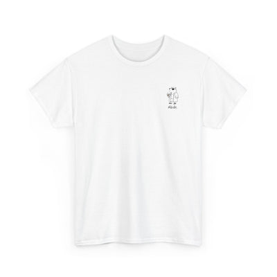 Capy Life white heavy cotton t-shirt with a small left chest graphic of a capybara in a robe and sunglasses
