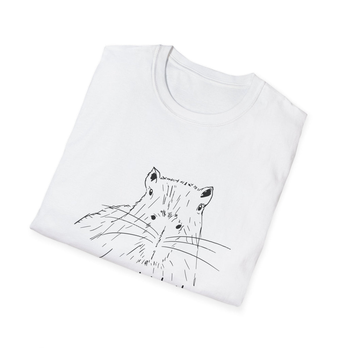 Capy Life white softstyle t-shirt featuring a hand-drawn black ink sketch of a curious capybara face