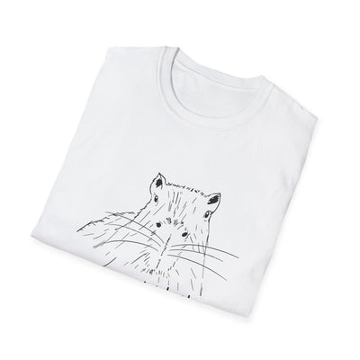 Capy Life white softstyle t-shirt featuring a hand-drawn black ink sketch of a curious capybara face