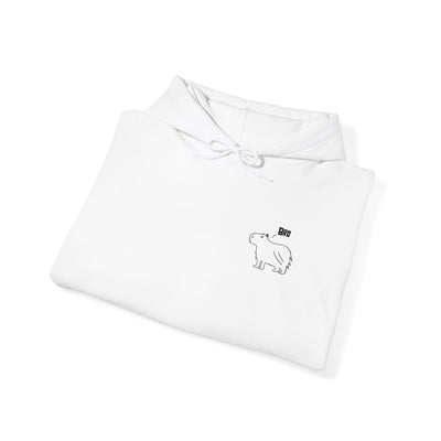 Capy Life white cotton-poly hoodie featuring a minimalist embroidered capybara design with the word Bro on the chest.