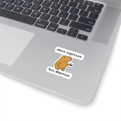 More Espresso, Less Depresso Capybara Die Cut Vinyl Sticker