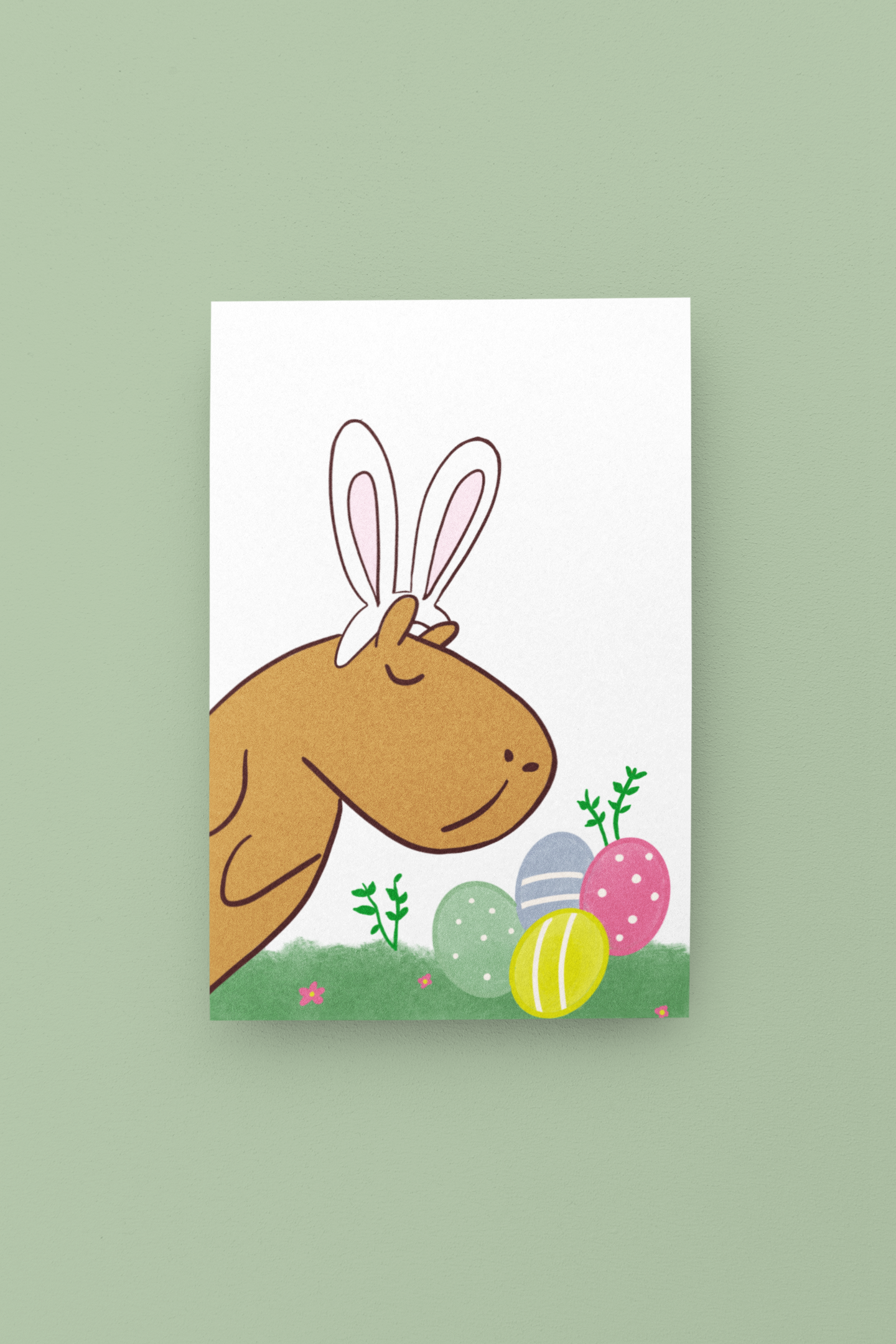Cute Easter Greeting Card Printable – Bunny Capybara Easter Card Digital Download for Kids & Families