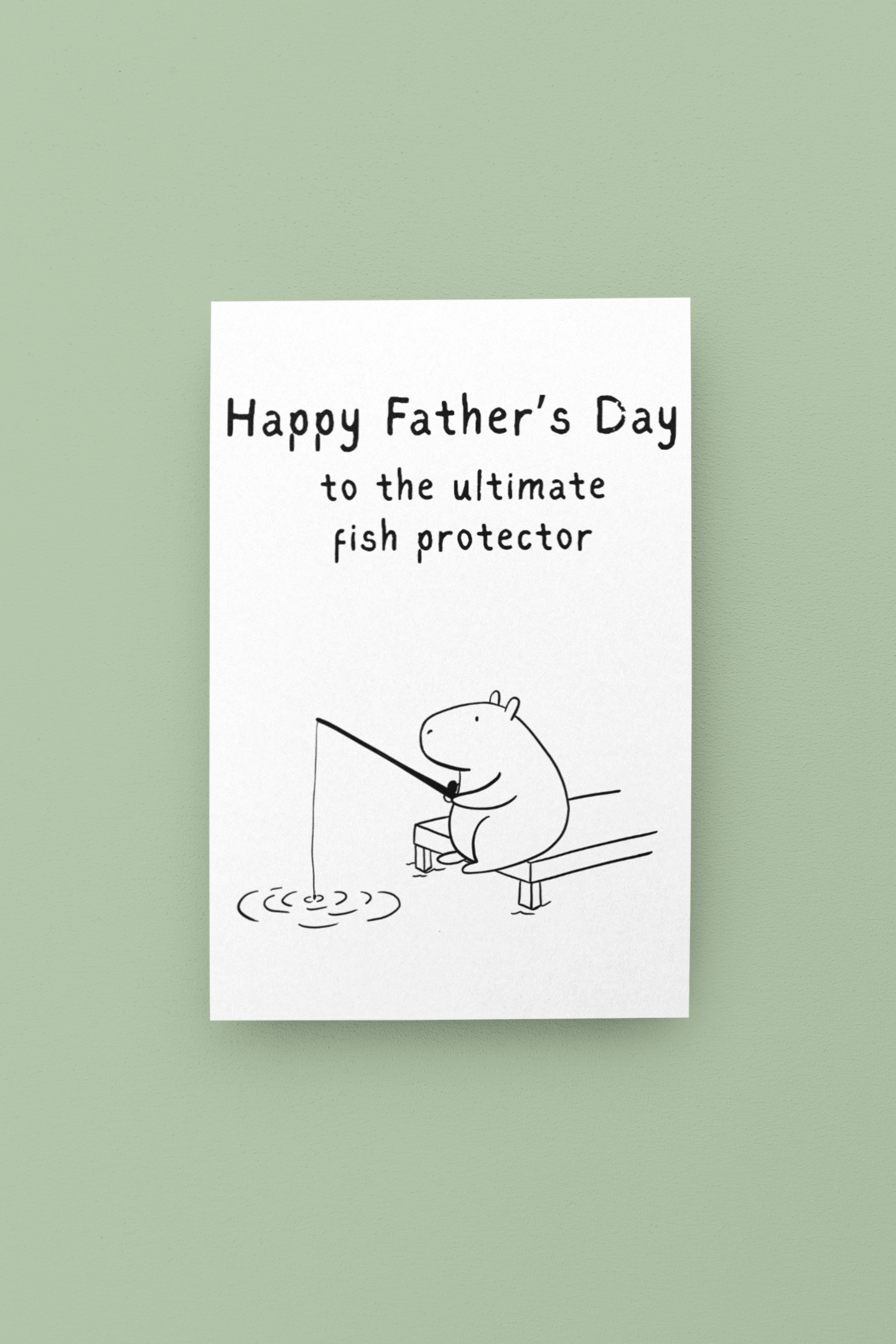 Funny Fish Protector Capybara Fishing Father's Day Card