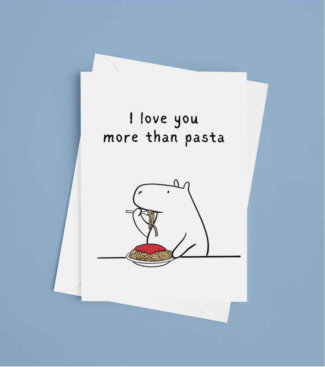 “I Love You More Than Pasta” Capybara Printable Card