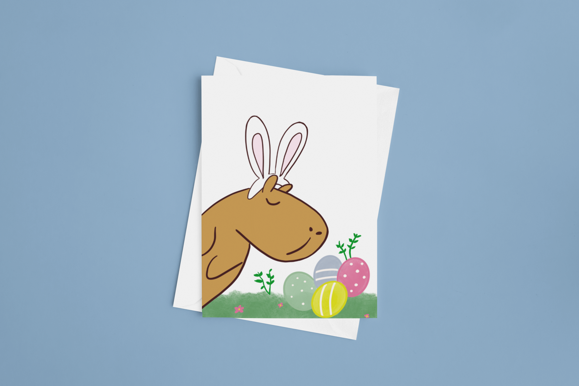Cute Easter Greeting Card Printable – Bunny Capybara Easter Card Digital Download for Kids & Families