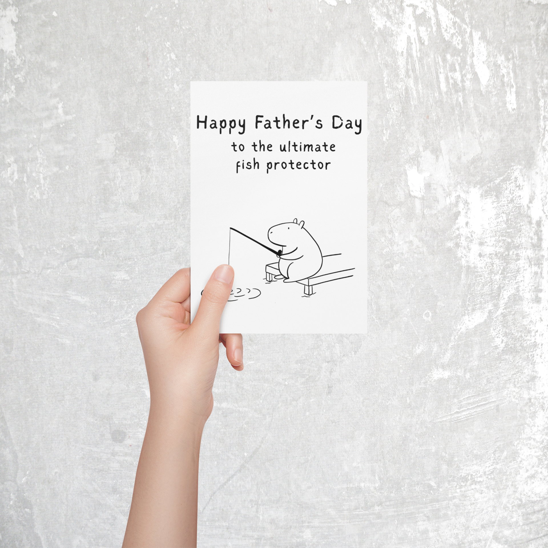 Funny Fish Protector Capybara Fishing Father's Day Card